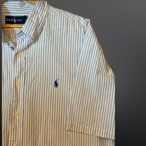 XXL Ralph Lauren Blue White Stripe Button Down Classic Short Sleeve